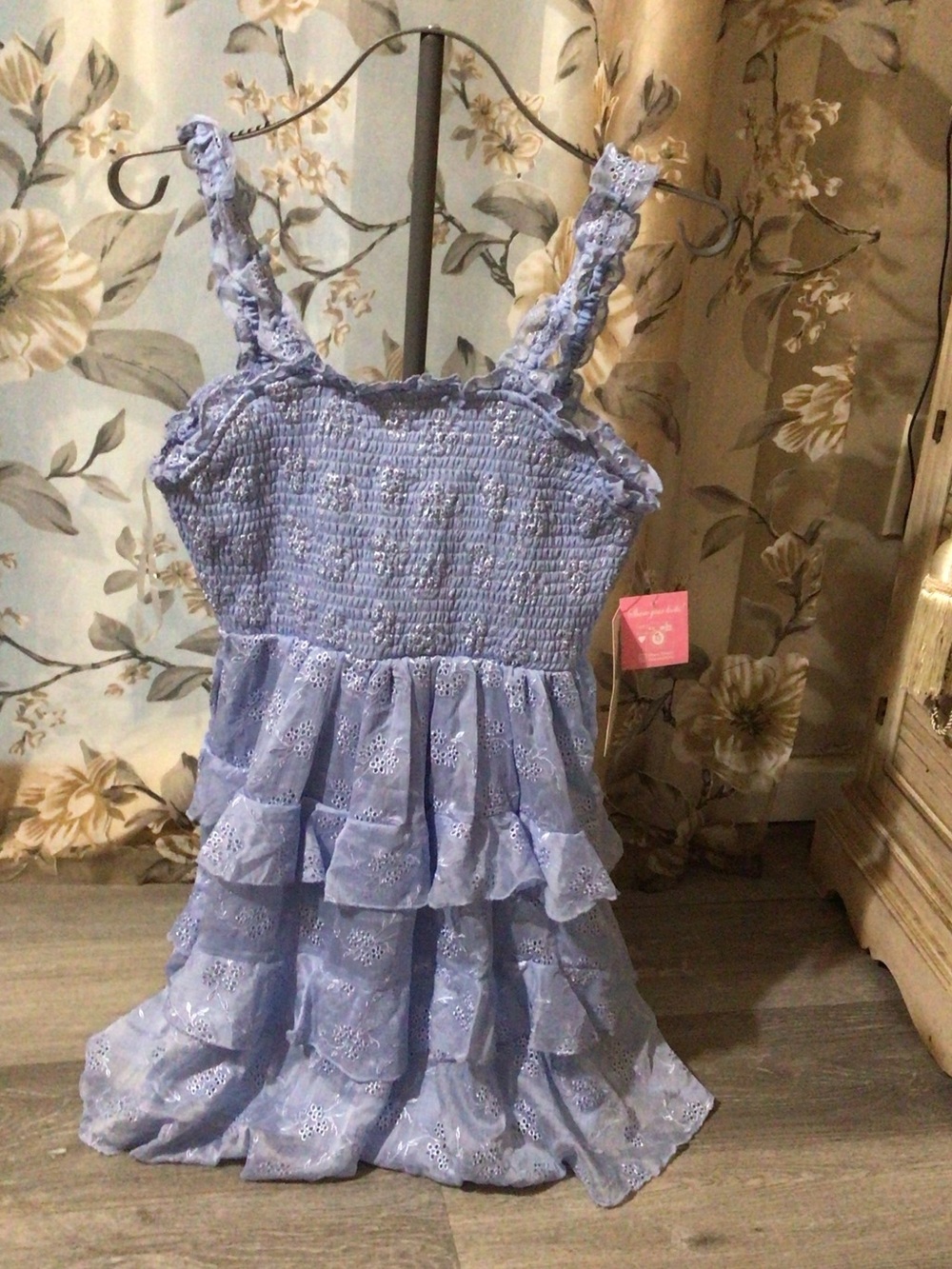 Rare Editions Lavender Ruffle Tiered Eyelet Dress